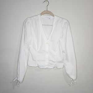Lacausa Blouse Women XS White Button Front 5% Silk Blend Library Office Academia
